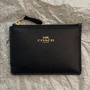 Coach Navy Leather Zip Card Case with Gold Logo
